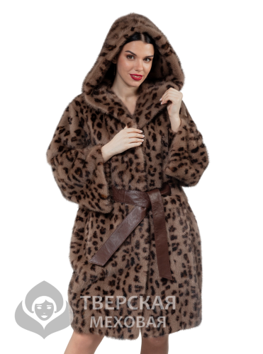 Норковая шуба «Для тебя» капюшон леопард