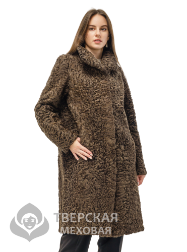 Шуба из каракуля «Амина» воротник коричневый