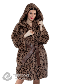Норковая шуба «Для тебя» капюшон леопард